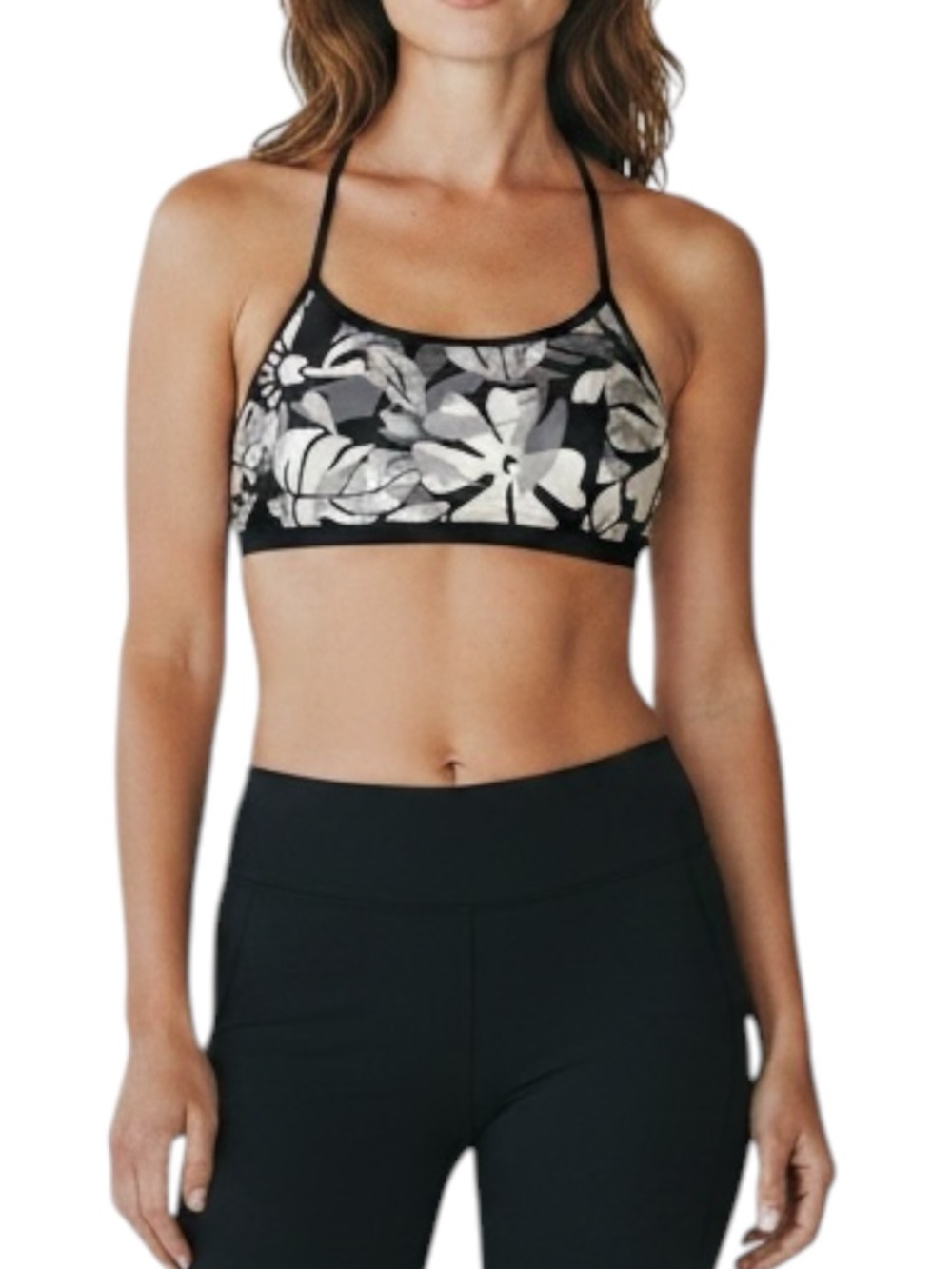 LANDS’ END Set of 2 Swim Tops Floral Black / White Size 14 —Bralette & Tankini